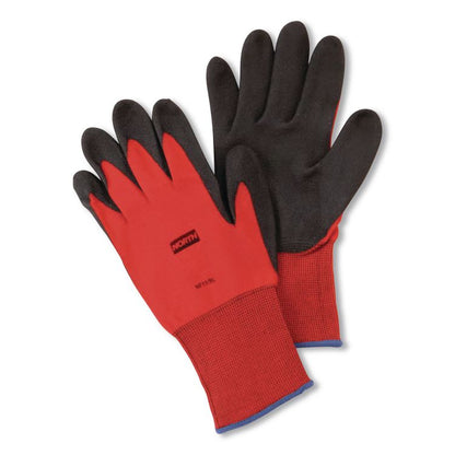 NorthFlex Red Foamed PVC Palm Coated Gloves, EN388: 4131, 10" Long, Medium (Size 8), Red/Black, 12 Pairs