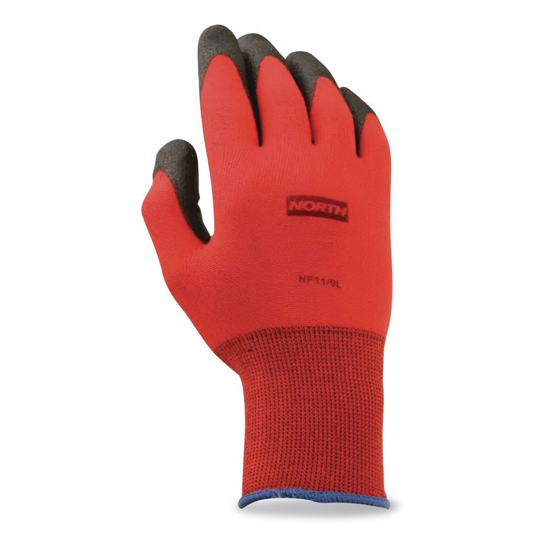 NorthFlex Red Foamed PVC Palm Coated Gloves, EN388: 4131, 10" Long, Medium (Size 8), Red/Black, 12 Pairs