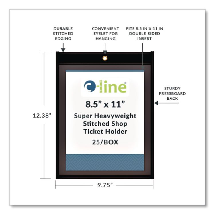 Stitched Shop Ticket Holders, Super Heavy-Duty, 8.5 x 11 Insert, Clear Front, Black Pressboard Back, Black Border, 25/Box