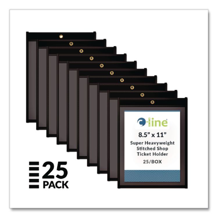 Stitched Shop Ticket Holders, Super Heavy-Duty, 8.5 x 11 Insert, Clear Front, Black Pressboard Back, Black Border, 25/Box