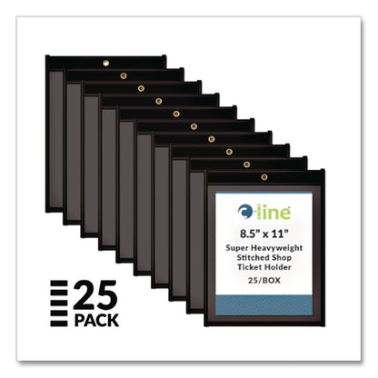 Stitched Shop Ticket Holders, Super Heavy-Duty, 8.5 x 11 Insert, Clear Front, Black Pressboard Back, Black Border, 25/Box