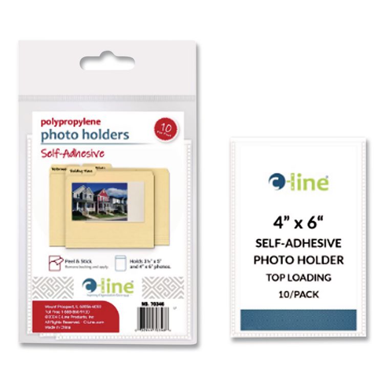 Peel and Stick Photo Holders, 4.38 x 6.5, Clear, 10/Pack