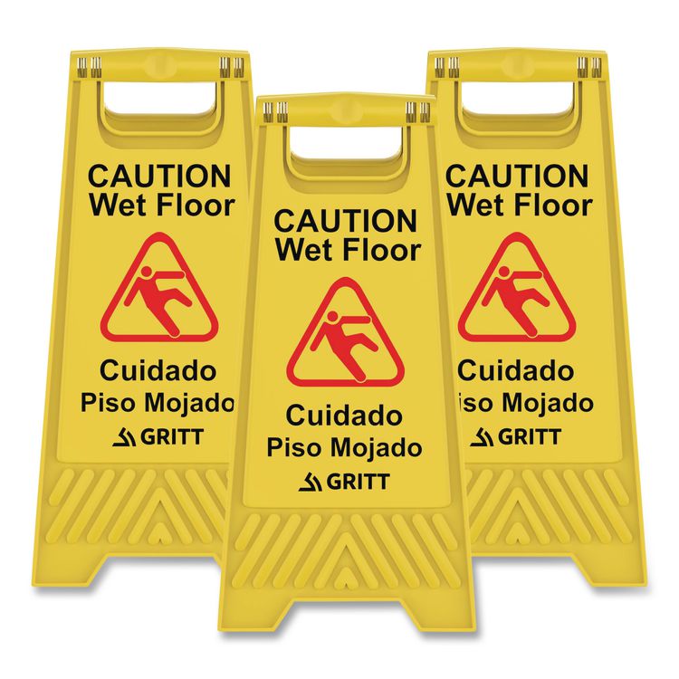 Caution Wet Floor Sign, 11.8 x 12 x 24, Yellow, 3/Pack
