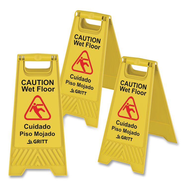 Caution Wet Floor Sign, 11.8 x 12 x 24, Yellow, 3/Pack
