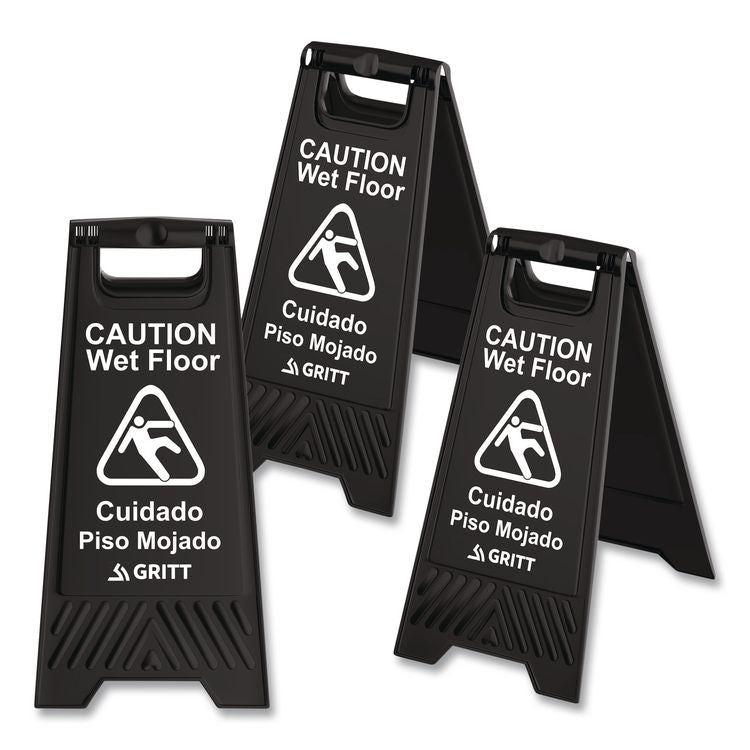 Caution Wet Floor Sign, 11.8 x 12 x 24, Black, 3/Pack