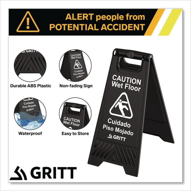 Caution Wet Floor Sign, 11.8 x 12 x 24, Black, 3/Pack