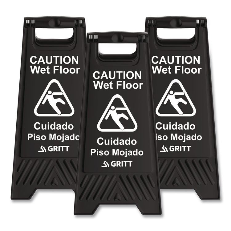Caution Wet Floor Sign, 11.8 x 12 x 24, Black, 3/Pack
