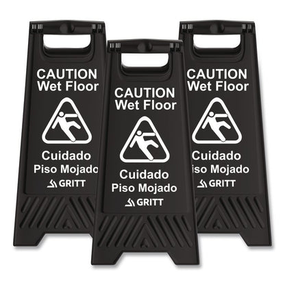 Caution Wet Floor Sign, 11.8 x 12 x 24, Black, 3/Pack