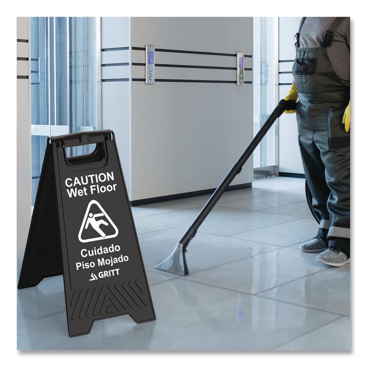 Caution Wet Floor Sign, 11.8 x 12 x 24, Black, 3/Pack