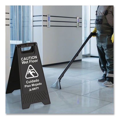 Caution Wet Floor Sign, 11.8 x 12 x 24, Black, 3/Pack