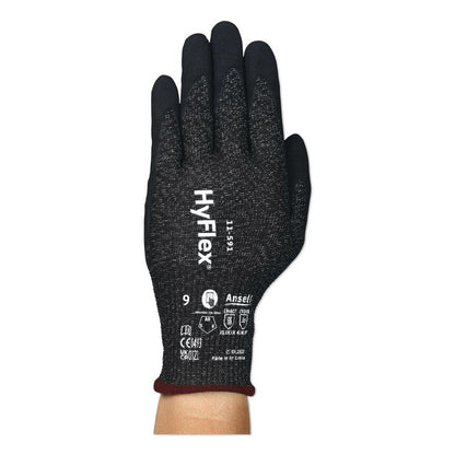 Hyflex 11-591 Cut Resistant Gloves, EN388: 4X43F, 10" Long, (Size 7), Black, 144 Pairs