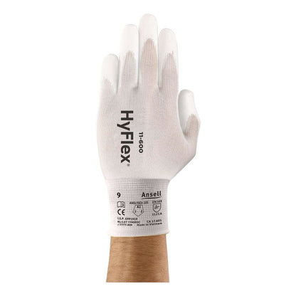 HyFlex 11-600 Safety Industrial Gloves, EN388: 3121A, 9.5" Long, (Size 8), White, 144 Pairs