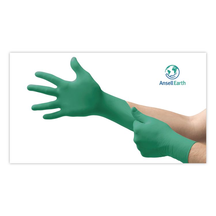 TouchNTuff 92-600 Chemical Splash Protection Gloves, Powder-Free, AQL 4.0, ESD Safe, Large, 4.9 mil,9.45",Green,100/Box,10/CT