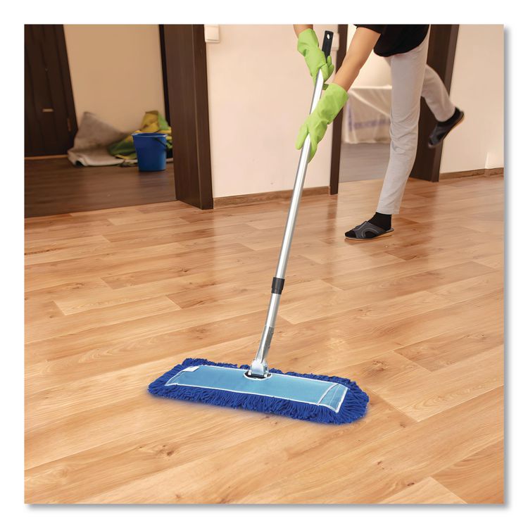 All-In-One 24" Microfiber Dust Mop Set with Telescopic Handle, 24 x 5, Blue, Microfiber Head, 72" Silver Aluminum Handle