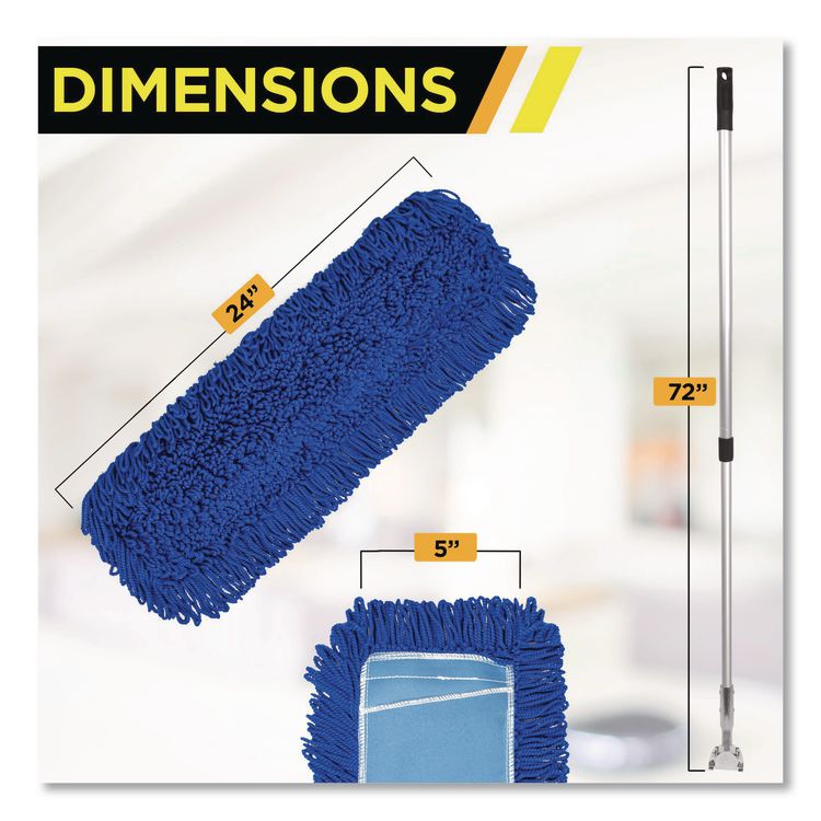 All-In-One 24" Microfiber Dust Mop Set With 72" Telescopic Handle, 24" x 5", Blue, Microfiber Head, 72" Silver Handle, 4 Kits