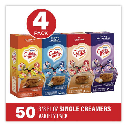 Liquid Coffee Creamer, French Vanilla/Hazelnut/Italian Sweet Creme/Original, 0.38 oz Mini Cups, 200/Carton