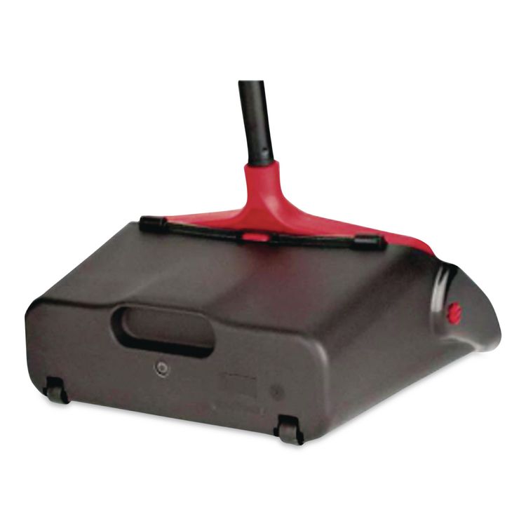 Maxi-Plus Lobby Dust Pan with Rear Wheels, 13 x 35, 30" Handle, Plastic, Black, 6/Carton