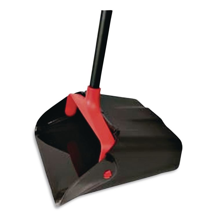 MaxiPlus Lobby Dustpan, 13.5 x 36, 33" Handle, Plastic, Black/Red