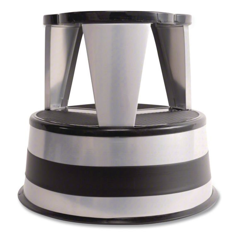 Kik-Step Steel Step Stool, 2-Step, 350 lb Capacity, 16" Diameter x 14.25"h, Silvertone
