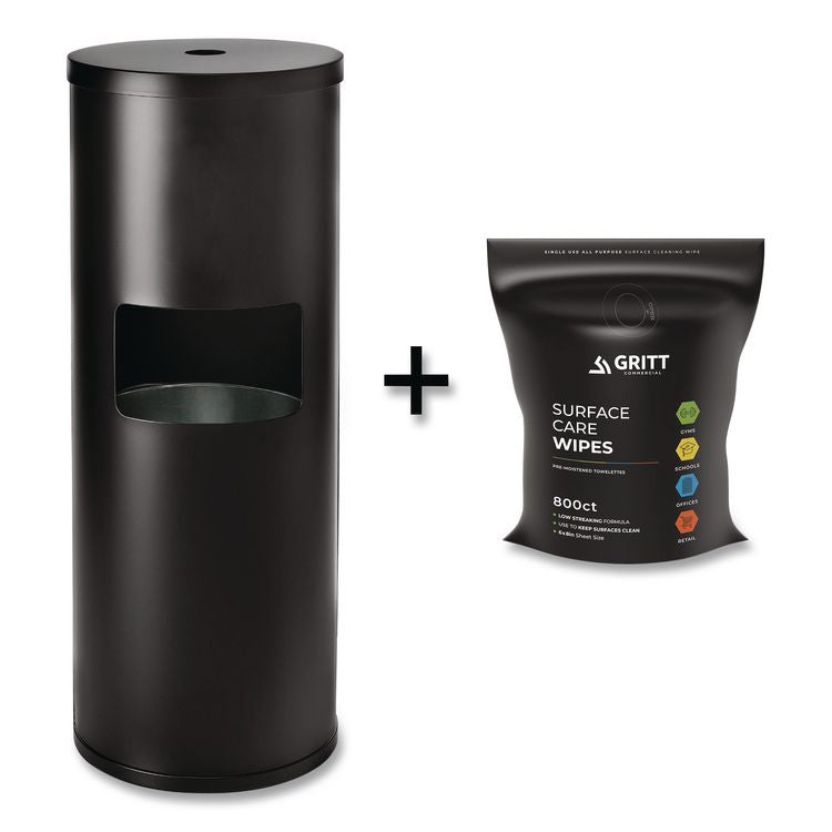 Dispenser and Wipes Starter Kit, 13.1 x 13.1 x 36, Black