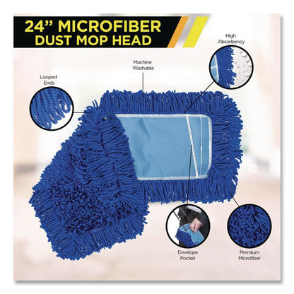 Microfiber Looped Dust Mop Pad Head, 24 x 5, Blue