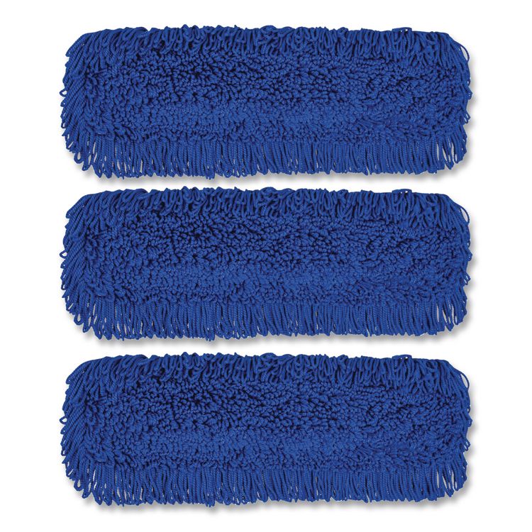 Microfiber Looped Dust Mop Pad Head, 24 x 5, Blue, 3/Pack