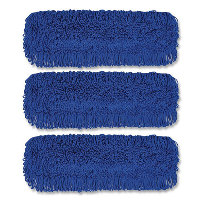 Microfiber Looped Dust Mop Pad Head, 24 x 5, Blue, 3/Pack
