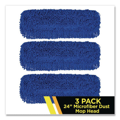 Microfiber Looped Dust Mop Pad Head, 24 x 5, Blue, 3/Pack