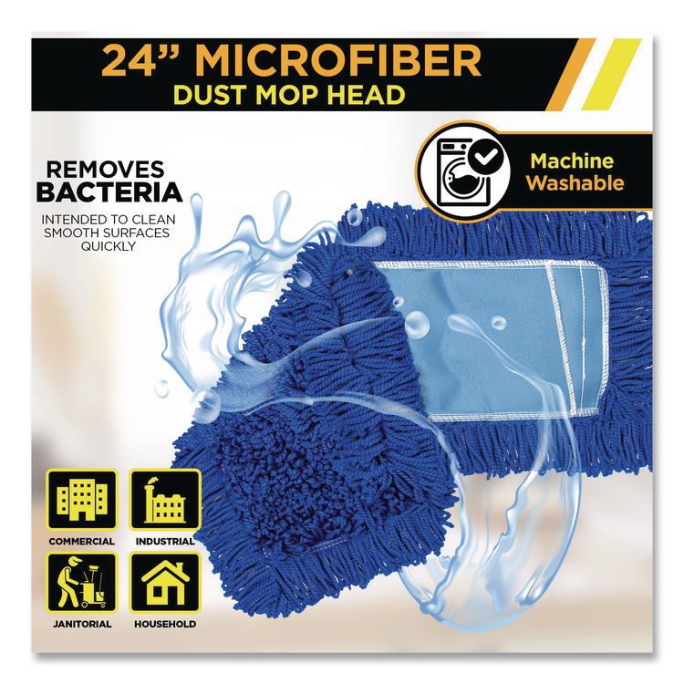 Microfiber Looped Dust Mop Pad Head, 24 x 5, Blue, 3/Pack
