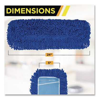 Microfiber Looped Dust Mop Pad Head, 24 x 5, Blue, 3/Pack