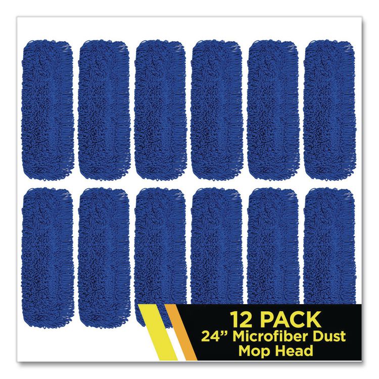 Microfiber Looped Dust Mop Pad Head, 24 x 5, Blue, 12/Carton