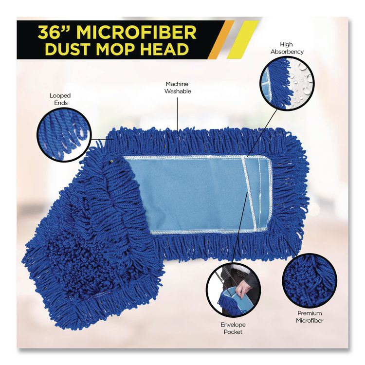 Microfiber Looped Dust Mop Pad Head, 36 x 5, Blue