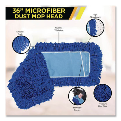 Microfiber Looped Dust Mop Pad Head, 36 x 5, Blue