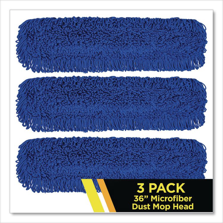 Microfiber Looped Dust Mop Pad Head, 36 x 5, Blue, 3/Pack