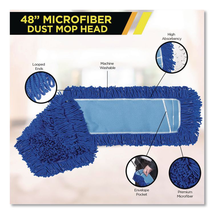 Microfiber Looped Dust Mop Pad Head, 48 x 5, Blue