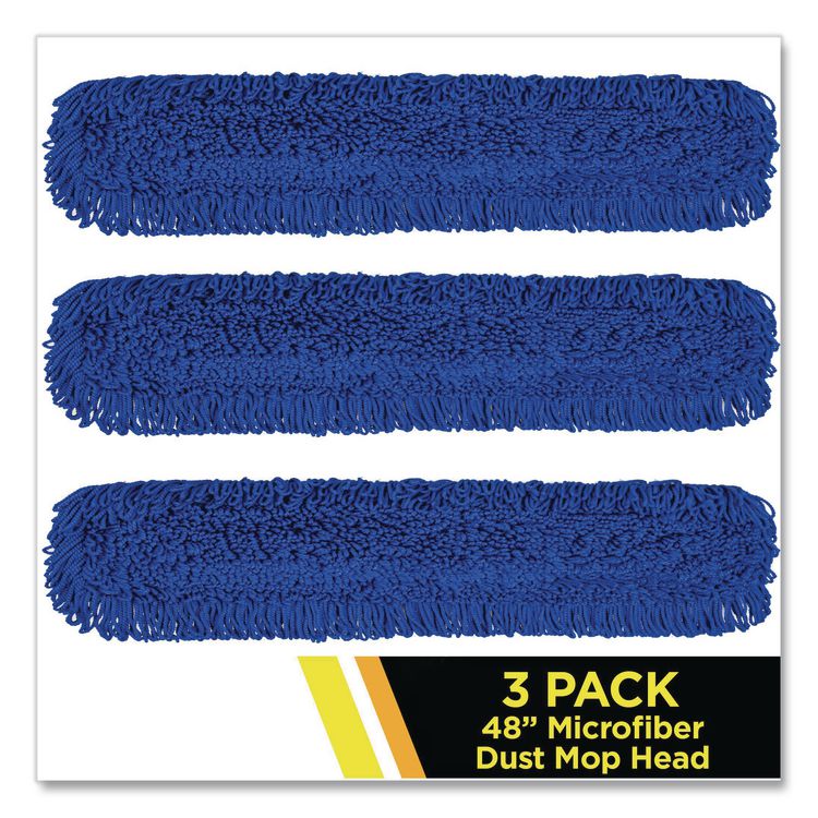 Microfiber Looped Dust Mop Pad Head, 48 x 5, Blue, 3/Pack