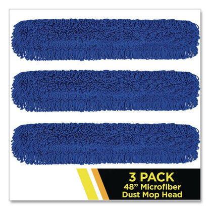 Microfiber Looped Dust Mop Pad Head, 48 x 5, Blue, 3/Pack