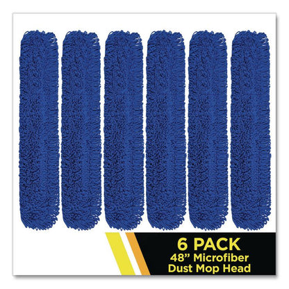 Microfiber Looped Dust Mop Pad Head, 48 x 5, Blue, 6/Pack