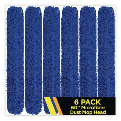 Microfiber Looped Dust Mop Pad Head, 60 x 5, Blue, 6/Pack