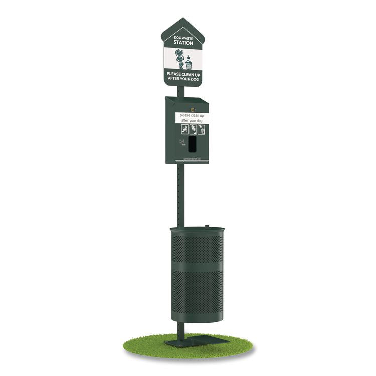 Pet Waste Station Kit with Foot Pedal, Header Bag Locking Dispenser, 11.5 Gallon Trash Can, Pole, and Glow-in-the-Dark Sign