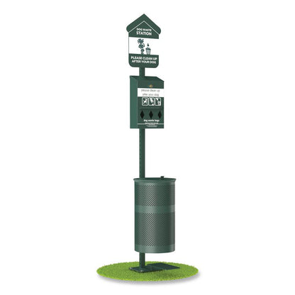 Pet Waste Station Kit with Foot Pedal, Roll Bag Locking Dispenser, 11.5 Gallon Trash Can, Pole, and Glow-in-the-Dark Sign