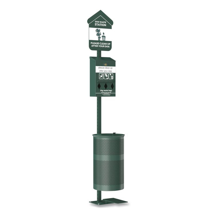 Pet Waste Station Kit with Foot Pedal, Roll Bag Locking Dispenser, 11.5 Gallon Trash Can, Pole, and Glow-in-the-Dark Sign