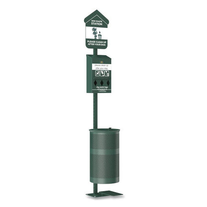 Pet Waste Station Kit with Foot Pedal, Roll Bag Locking Dispenser, 11.5 Gallon Trash Can, Pole, and Glow-in-the-Dark Sign