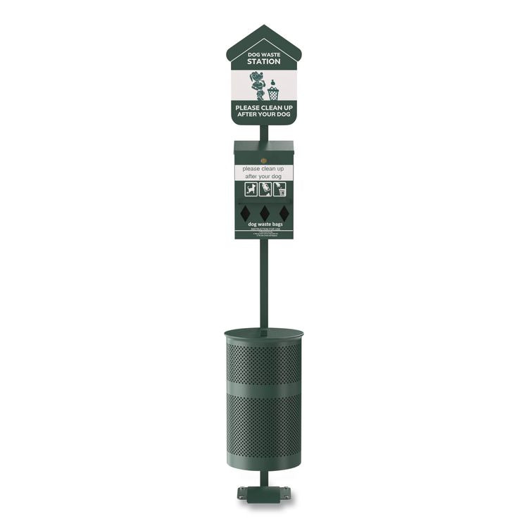 Pet Waste Station Kit with Foot Pedal, Roll Bag Locking Dispenser, 11.5 Gallon Trash Can, Pole, and Glow-in-the-Dark Sign