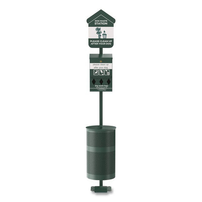 Pet Waste Station Kit with Foot Pedal, Roll Bag Locking Dispenser, 11.5 Gallon Trash Can, Pole, and Glow-in-the-Dark Sign