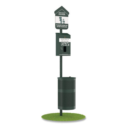 Pet Waste Station Kit with Header Bag Locking Dispenser, 11.5 Gallon Round Lidded Trash Can, Pole, and Glow-in-the-Dark Sign