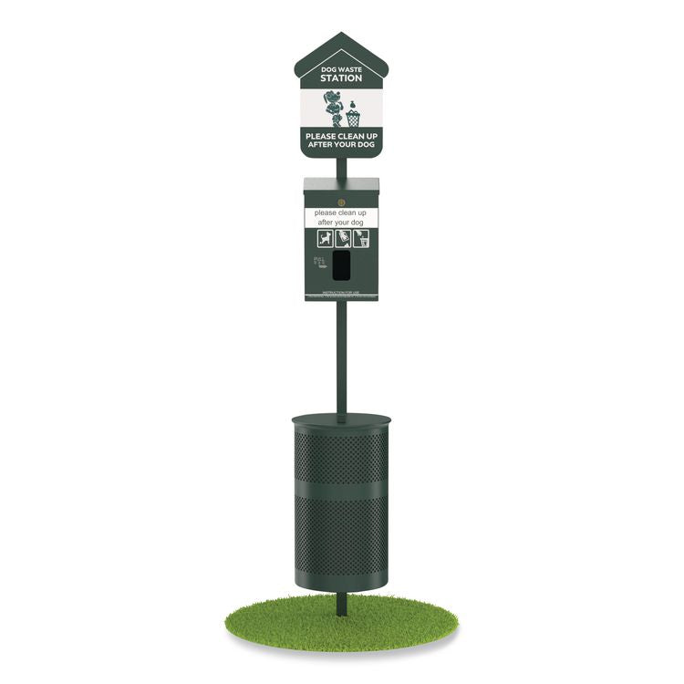 Pet Waste Station Kit with Header Bag Locking Dispenser, 11.5 Gallon Round Lidded Trash Can, Pole, and Glow-in-the-Dark Sign