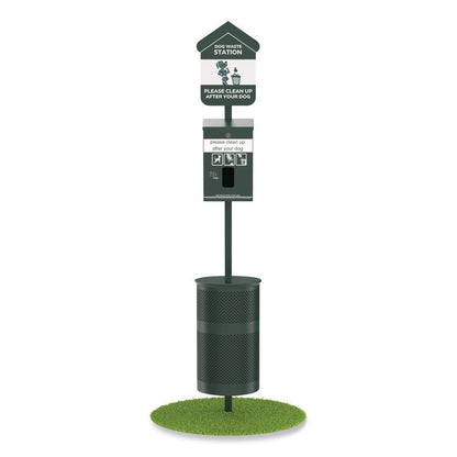 Pet Waste Station Kit with Header Bag Locking Dispenser, 11.5 Gallon Round Lidded Trash Can, Pole, and Glow-in-the-Dark Sign