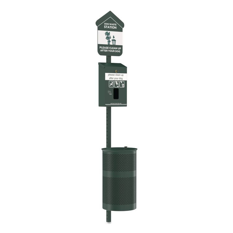 Pet Waste Station Kit with Header Bag Locking Dispenser, 11.5 Gallon Round Lidded Trash Can, Pole, and Glow-in-the-Dark Sign
