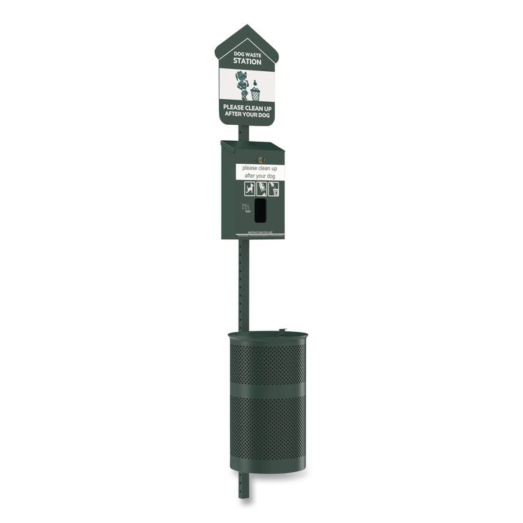 Pet Waste Station Kit with Header Bag Locking Dispenser, 11.5 Gallon Round Lidded Trash Can, Pole, and Glow-in-the-Dark Sign